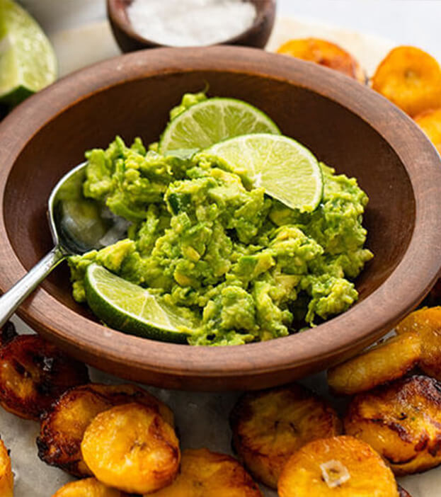 Crispy Plantains with Spicy, Citrus Guacamole