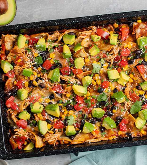 Chicken Avocado Chilaquiles with Avocado Crema