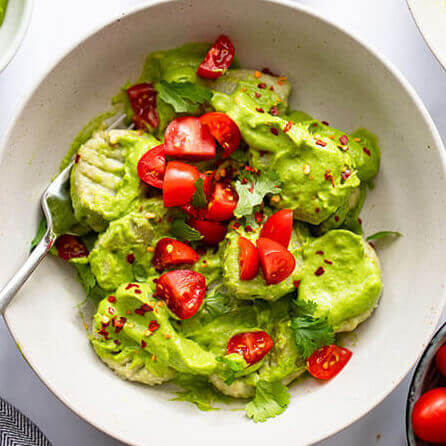 Avocado Gnocchi with Avocado Cilantro Lime Creamy Sauce