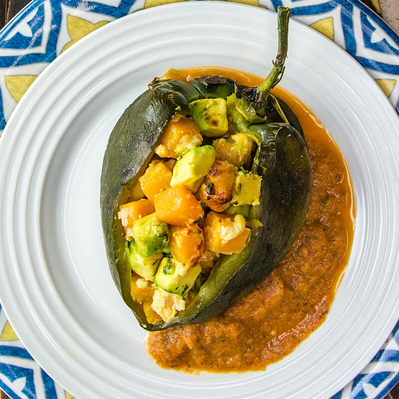 Baked Chile Relleno with Avocado, Butternut Squash & Cheese