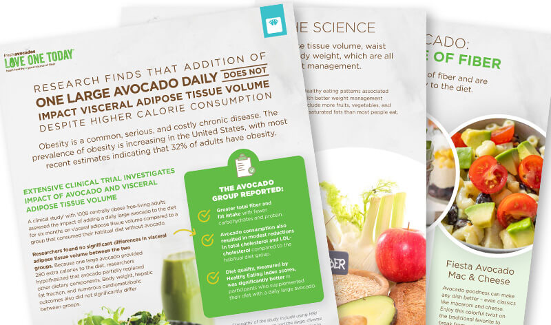 Research Finds that Addition of One Large Avocado Daily does not Impact Visceral Adipose Tissue Volume, Despite Higher Calorie Consumption