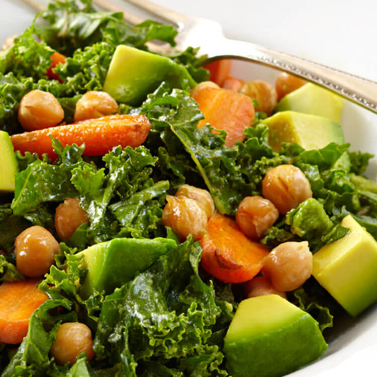 Kale Avocado Salad with Roasted Carrots