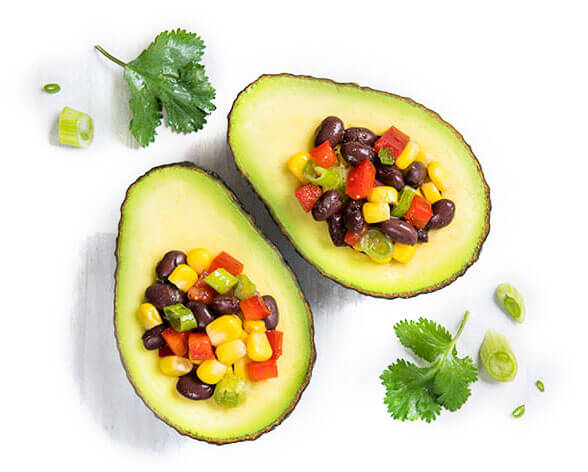 stuffed avocado with black bean and corn salsa