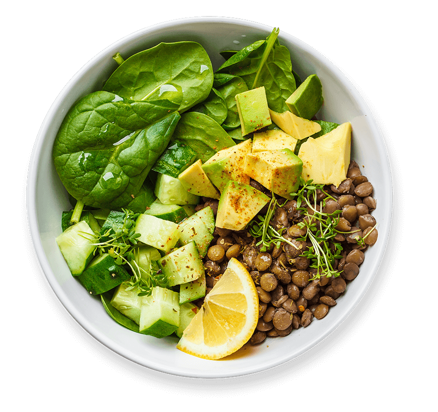 avocado spinach and beans bowl