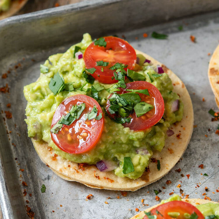 Lime Spiced Mini Tostada with Guacamole Topper