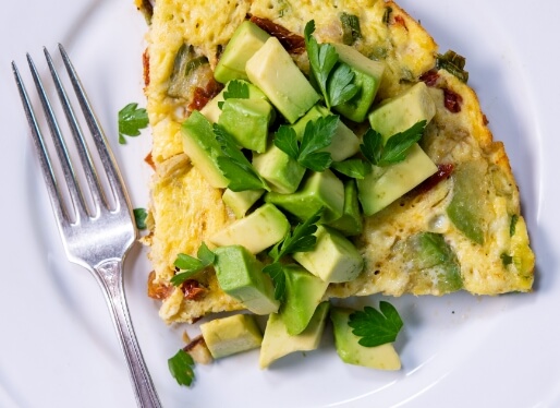 Avocado, Sundried Tomato, and Artichoke Frittata