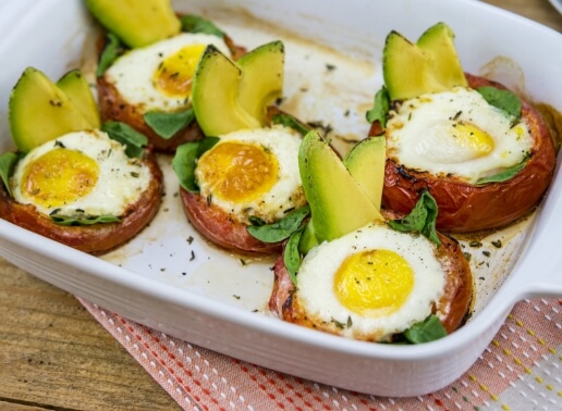 Avocado-Baked Eggs in Roasted Tomatoes