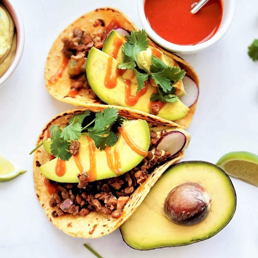 avocado taco with lentils