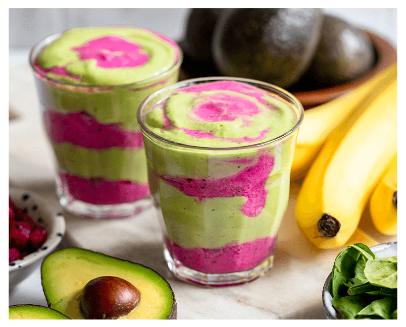 Creamy Avocado Green Smoothie with Pink Dragon Fruit