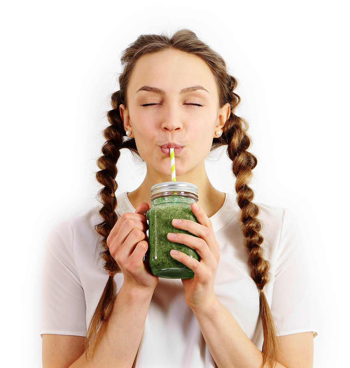 woman sipping smoothie
